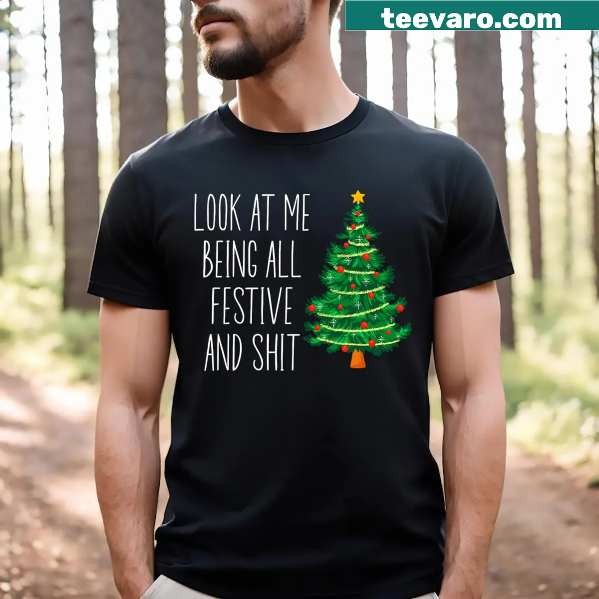 Funny Christmas t-shirt with vintage style text — on a men's t-shirt