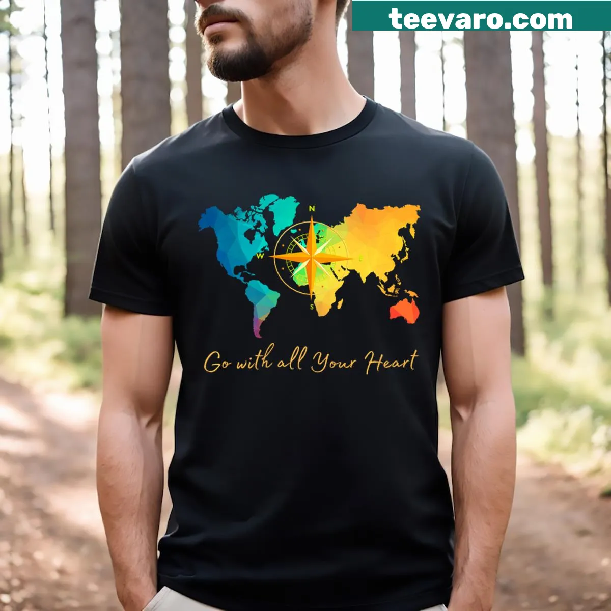 Motivational 'Go With All Your Heart' graphic t-shirt — on a men's t-shirt