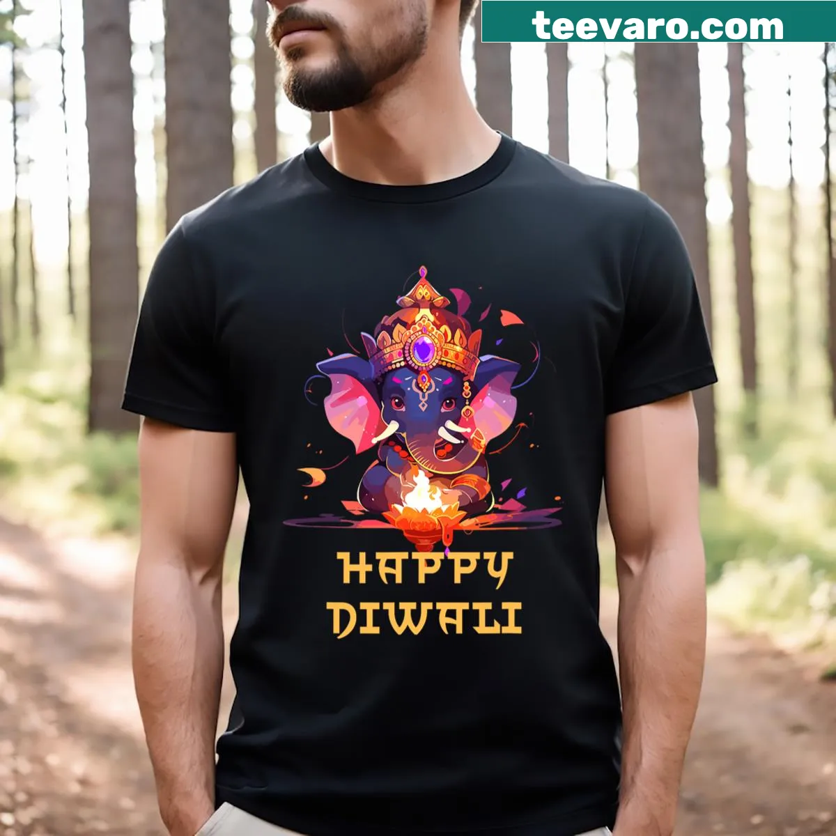 Diwali-themed T-shirt with festive typography for kids and men — on a men's t-shirt
