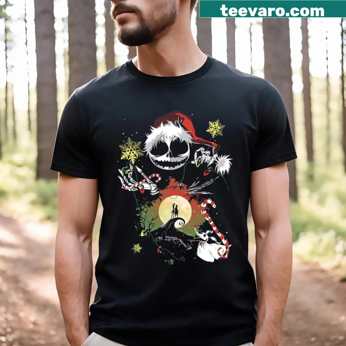 Cheerful Jack design for Christmas celebrations — on a men's t-shirt