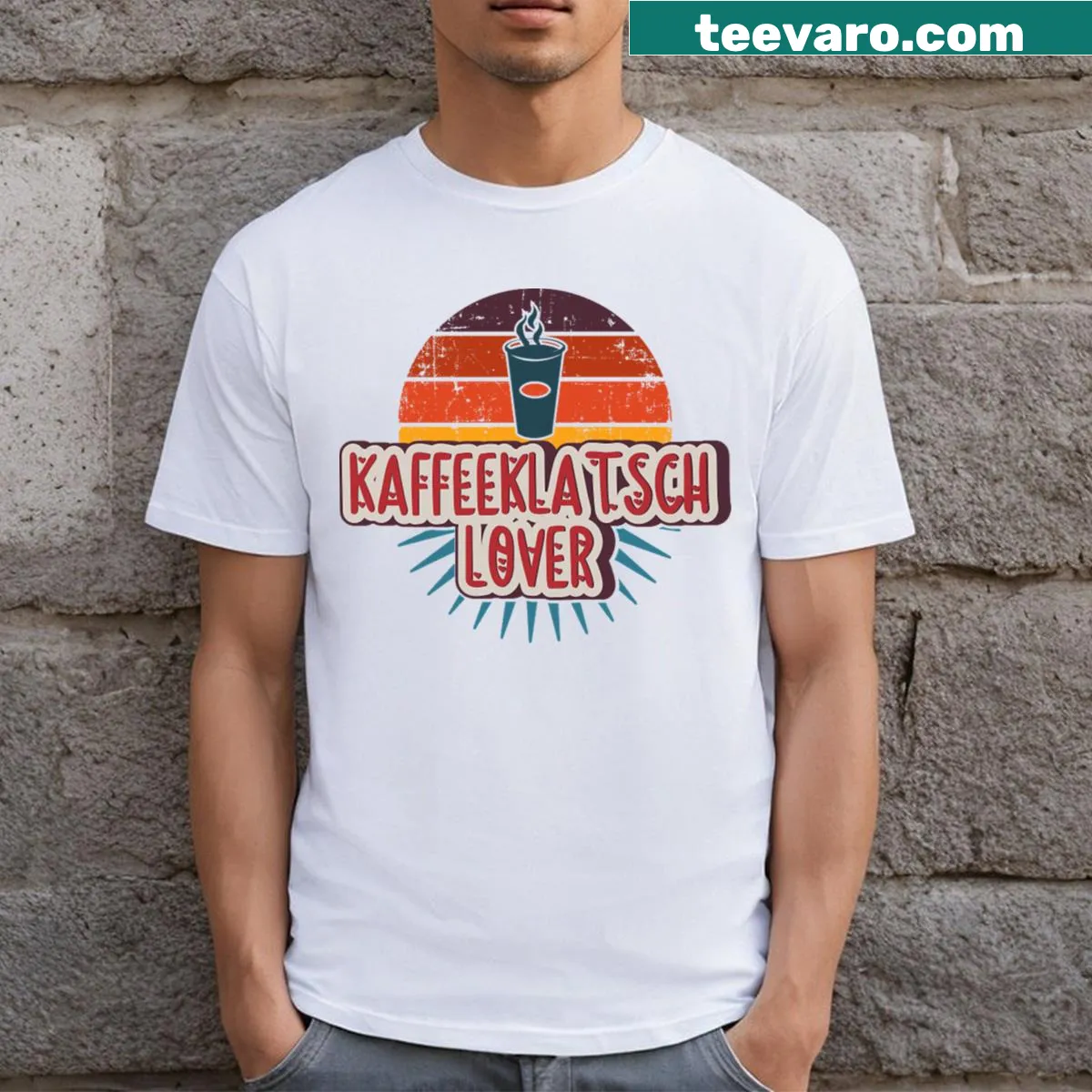 Coffee-themed t-shirt celebrating kaffeeklatsch culture — on a men's t-shirt
