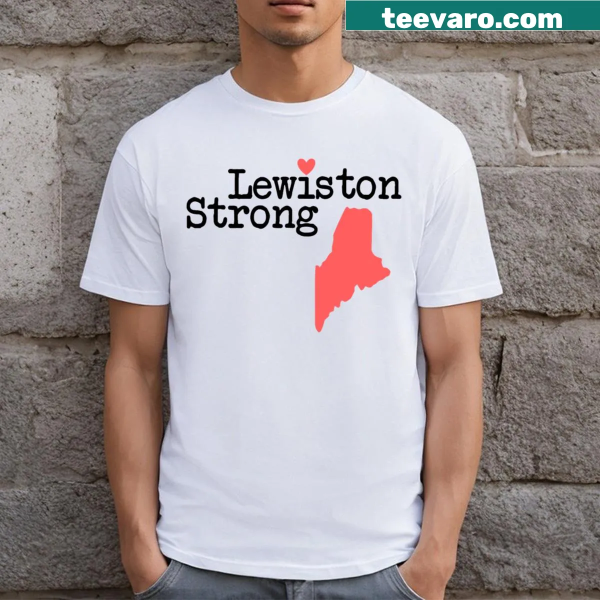 Lewiston Strong T-shirt with prominent lettering — on a men's t-shirt