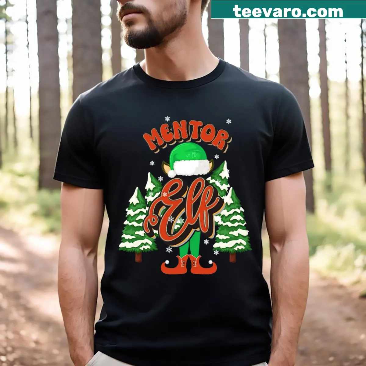 Christmas T-shirt featuring a mentor elf design — on a men's t-shirt