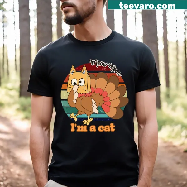 Funny Thanksgiving shirt with cat-themed turkey design