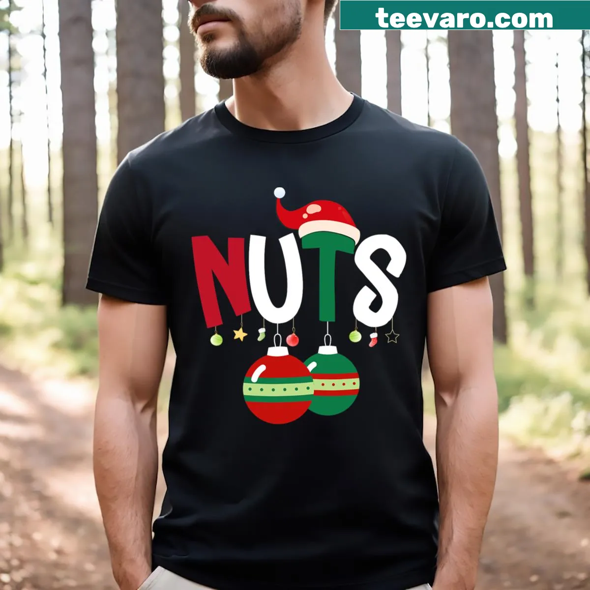 Funny Christmas matching couples t-shirt with chestnut graphic — on a men's t-shirt