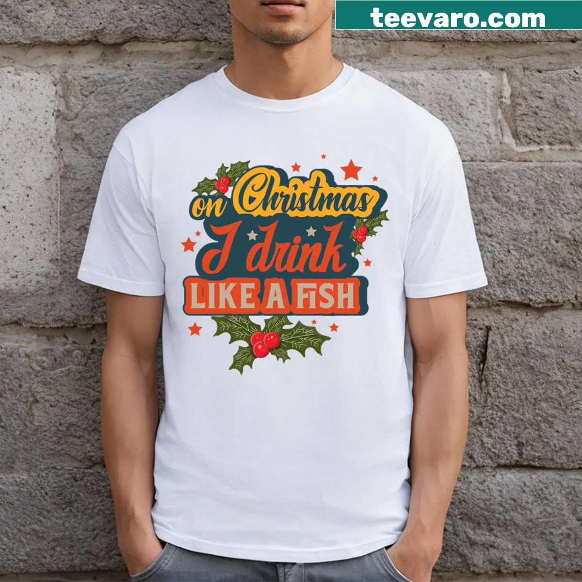 Funny Christmas t-shirt with a humorous drinking quote — on a men's t-shirt