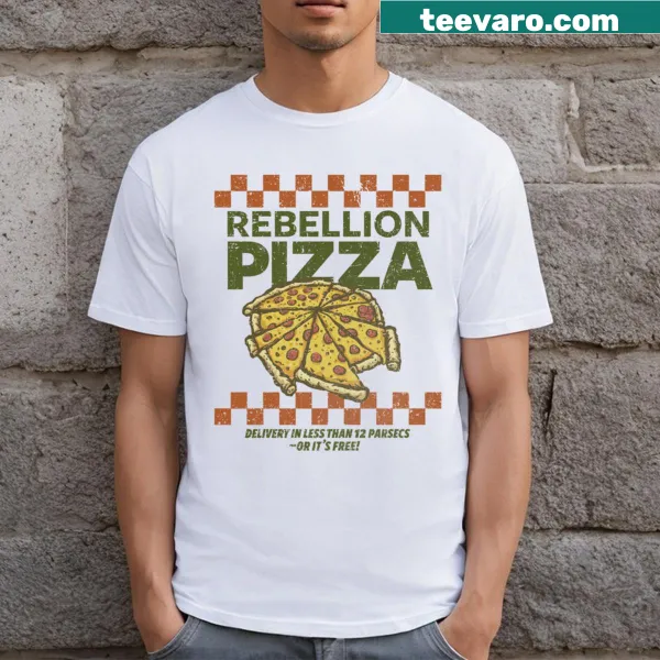 Funny typography design featuring pizza and rebellion on a t-shirt.