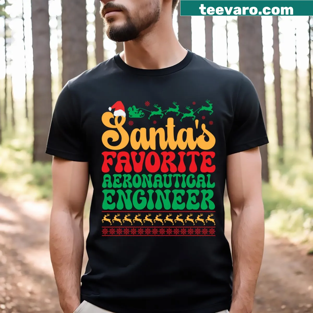 Funny Aeronautical Engineer Santa T-shirt with clever text — on a men's t-shirt