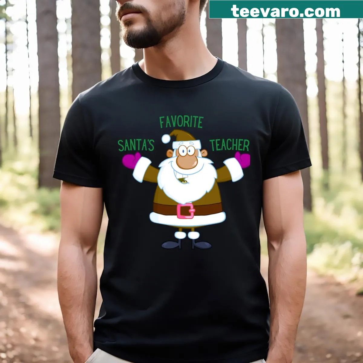 Funny Teacher Santa T-shirt with humorous holiday design — on a men's t-shirt