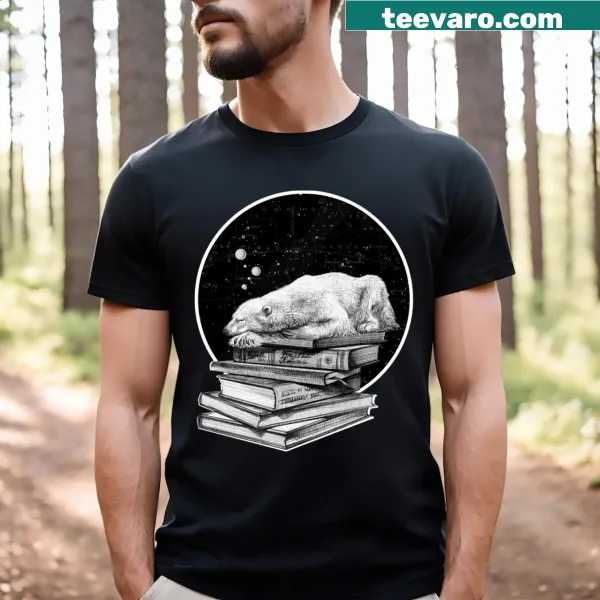 Illustration of a bear in a space helmet surrounded by stars and planets.