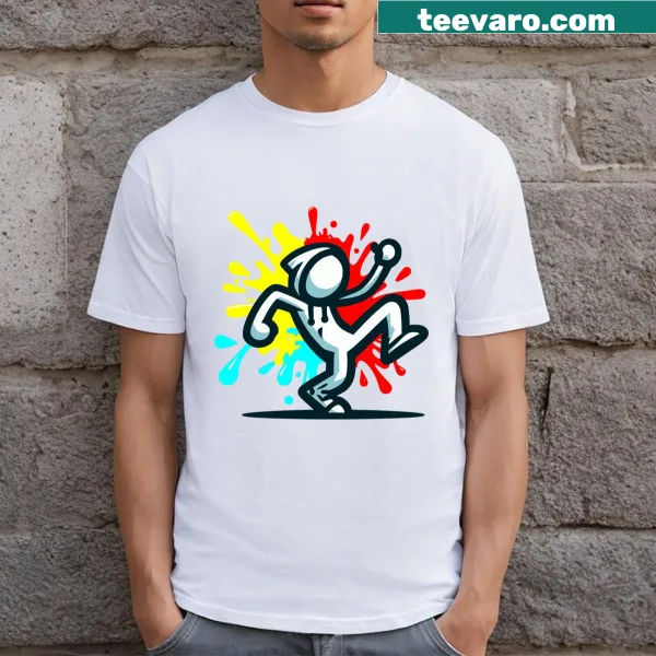 Stickman graphic with graffiti art on T-shirt