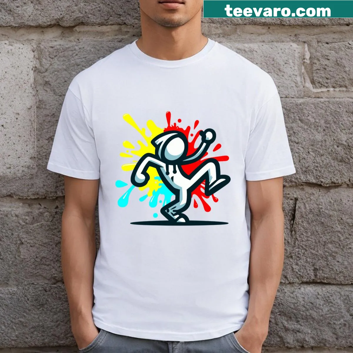 Stickman graphic with graffiti art on T-shirt — on a men's t-shirt