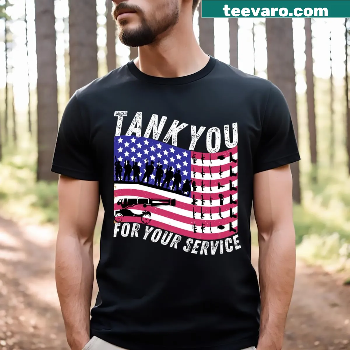 T-shirt featuring a heartfelt message thanking veterans for their service — on a men's t-shirt