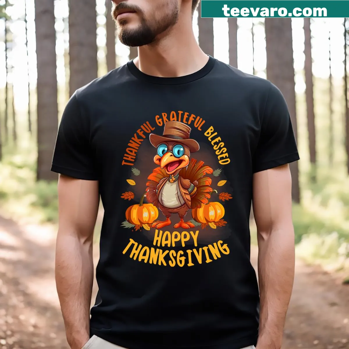 Thanksgiving girls T-shirt featuring a cute turkey design with gratitude phrases — on a men's t-shirt