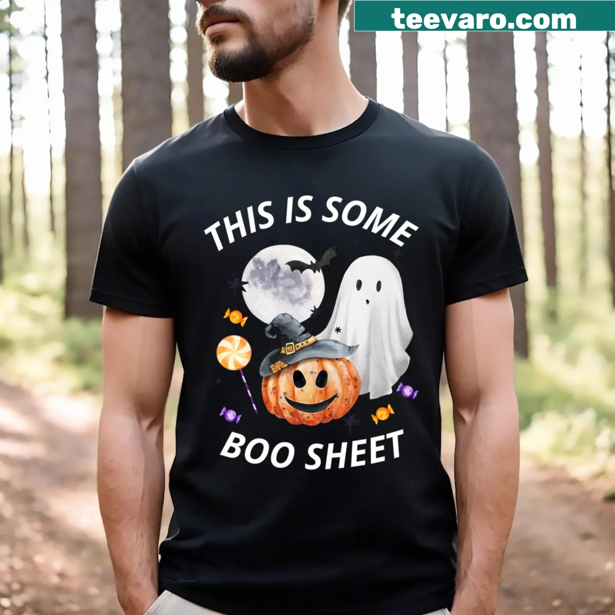 Funny ghost t-shirt with retro design for Halloween — on a men's t-shirt