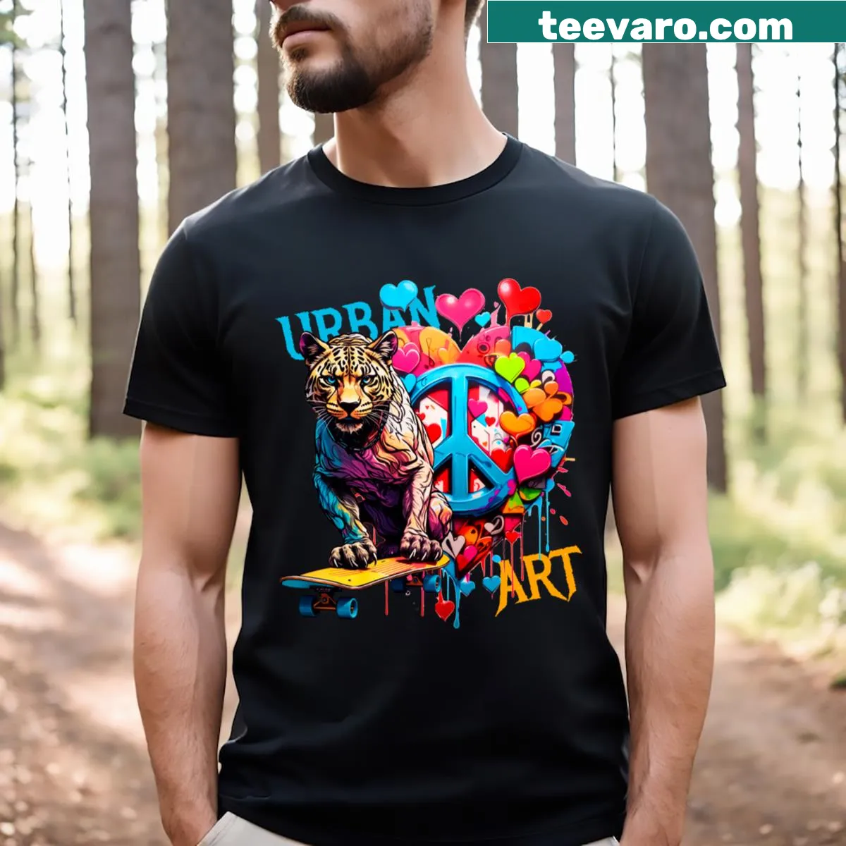 Urban panther t-shirt featuring skateboard and graffiti design — on a men's t-shirt