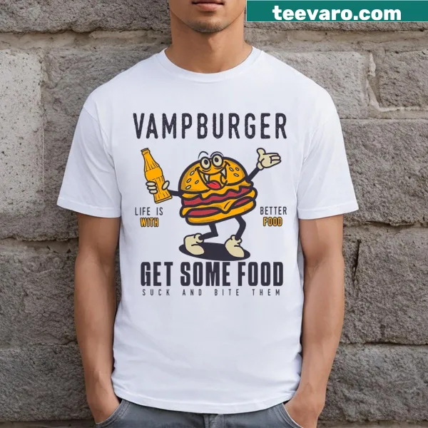 Funny Vampburger T-shirt with spooky burger illustration