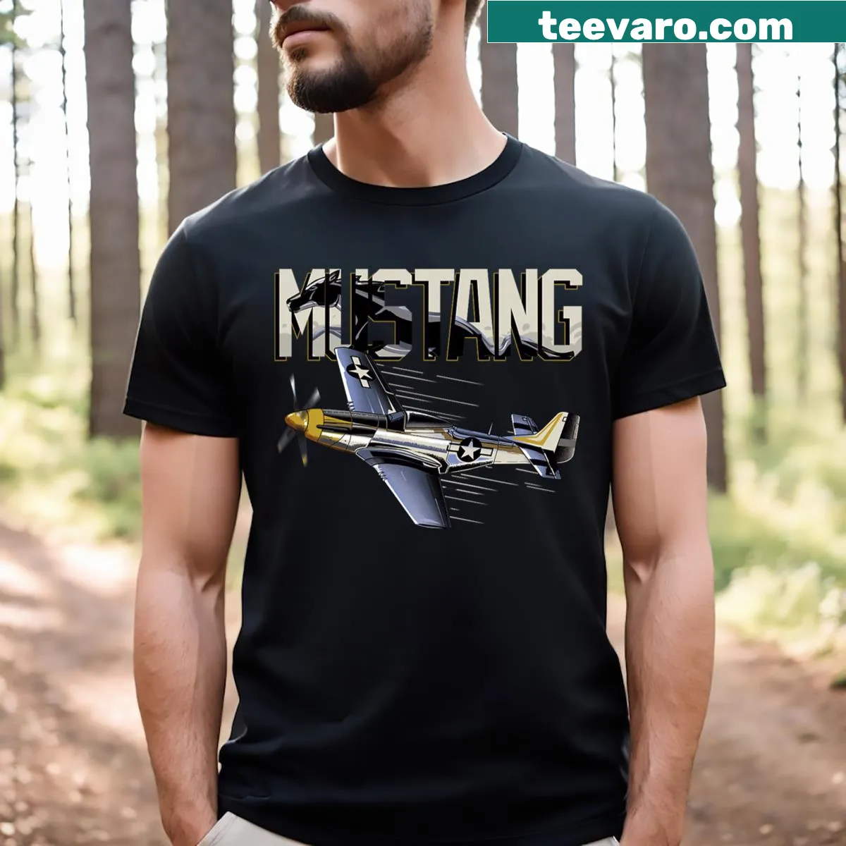 Distressed vintage military airplane graphic t-shirt — on a men's t-shirt