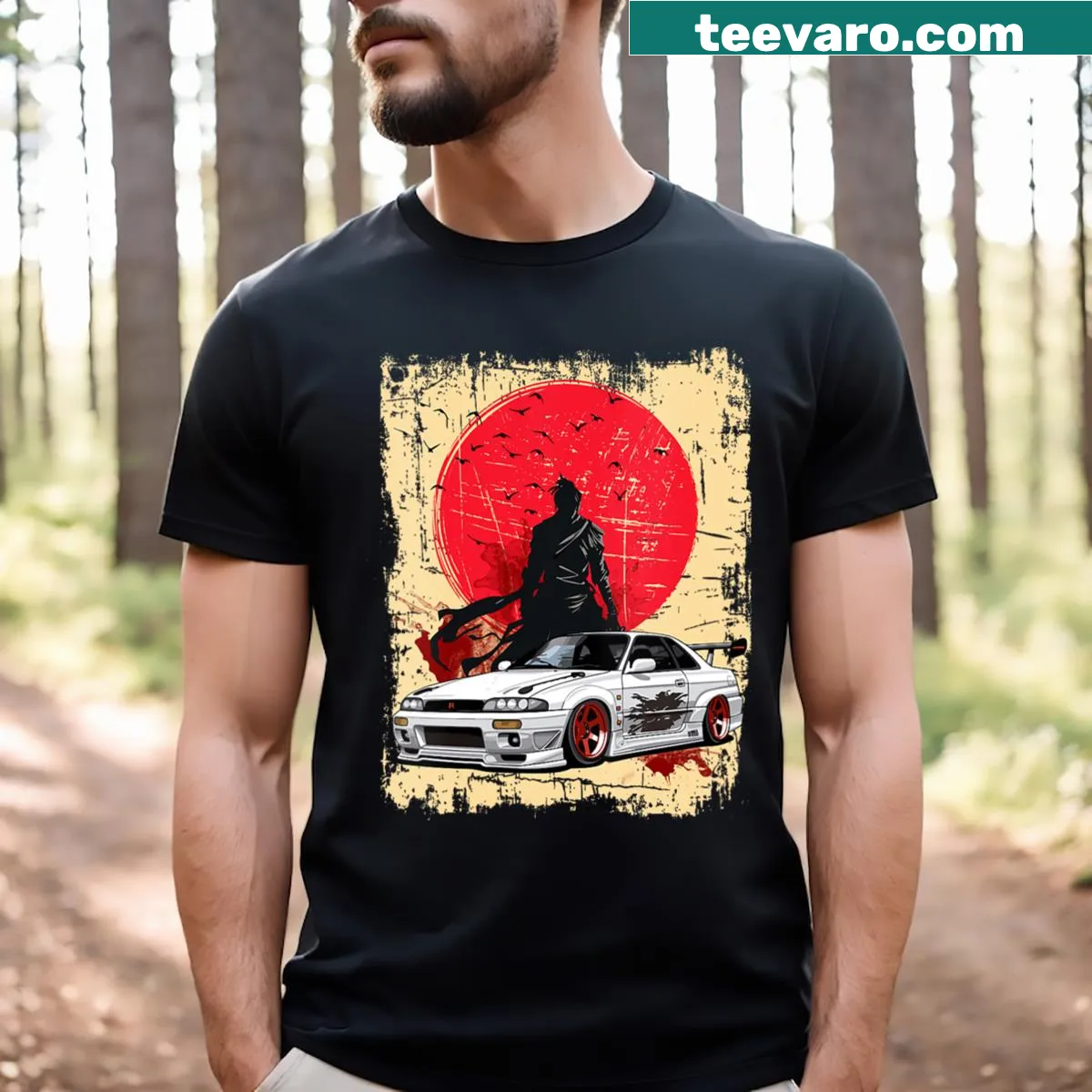 Vintage Jdm R32 car tuning graphic V-neck t-shirt for women — on a men's t-shirt