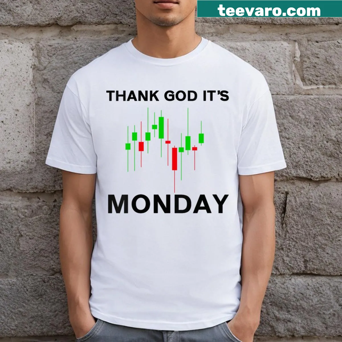 Funny V-neck shirt for female stock market traders with chart design — on a men's t-shirt