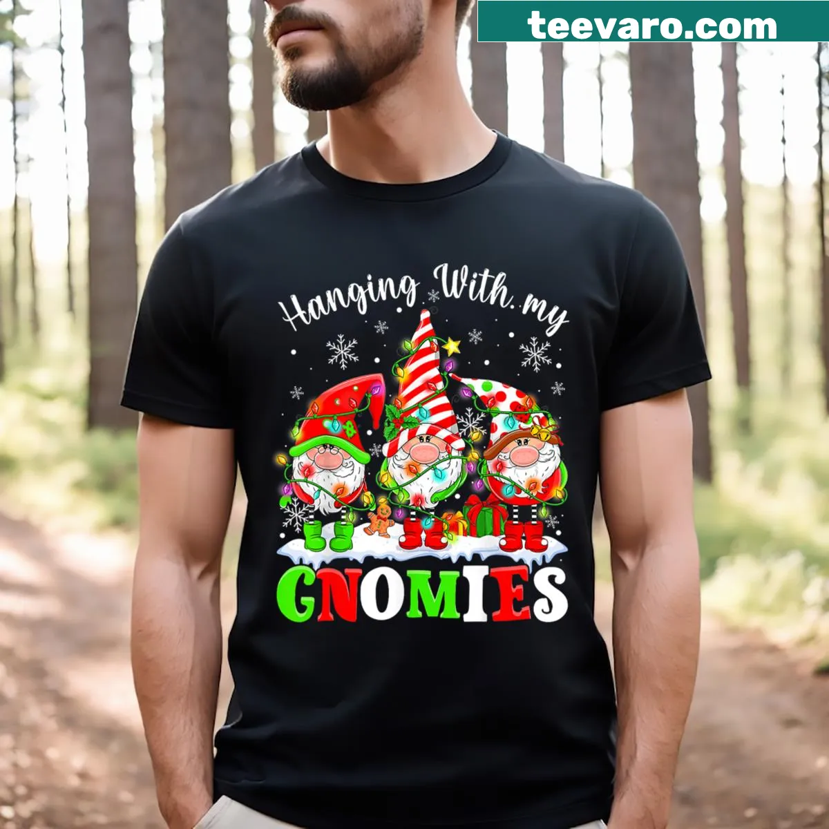 Cute Christmas gnome illustration on family pajamas T-shirt — on a men's t-shirt