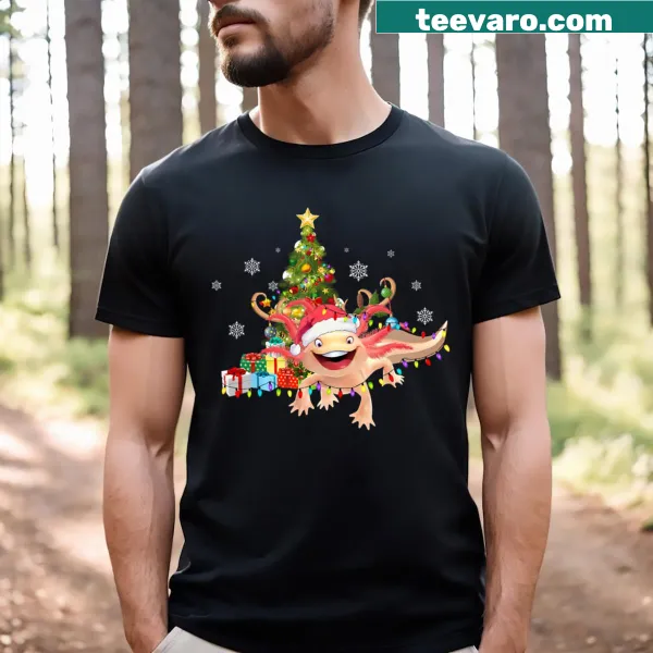 Axolotl in a Santa hat with Christmas lights design