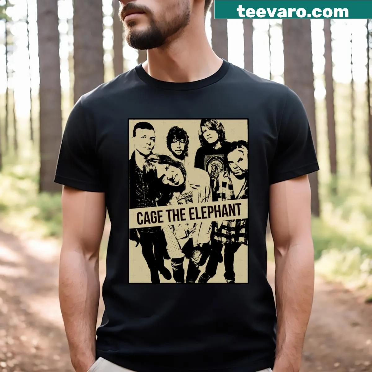 Edgy graphic T-shirt inspired by Cage The Elephant — on a men's t-shirt
