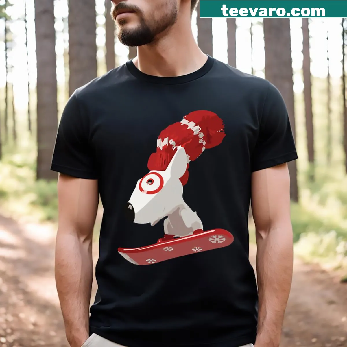 Illustration of a cute bullseye ice skating for Christmas — on a men's t-shirt