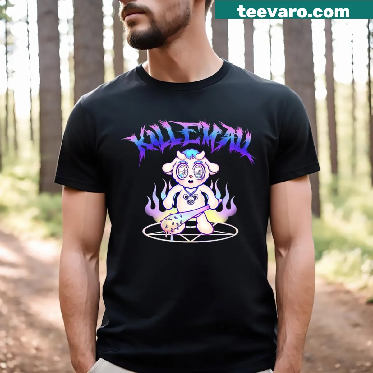 T-shirt featuring a cute demon character in a playful design — on a men's t-shirt