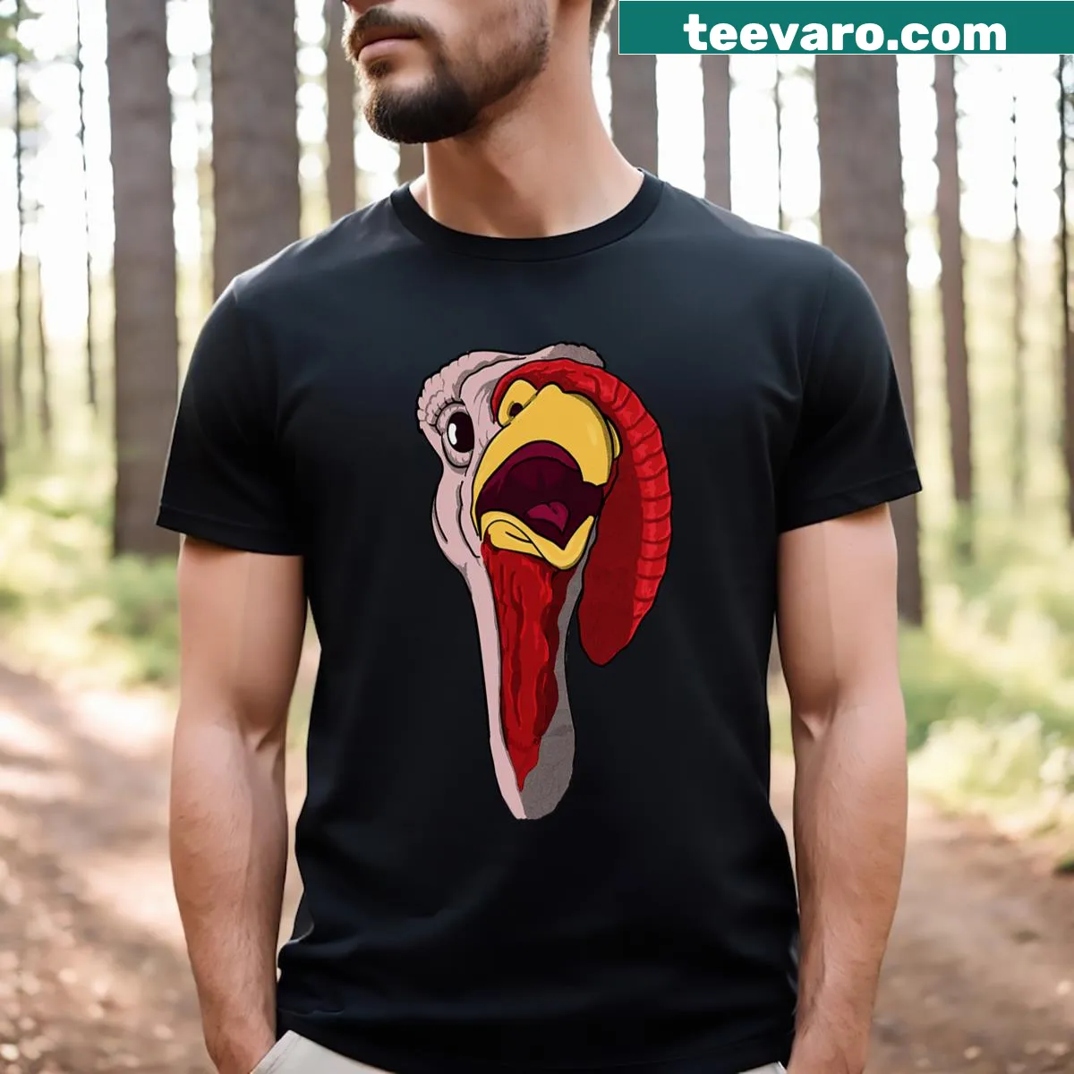 Adorable turkey face design on a Thanksgiving T-shirt — on a men's t-shirt
