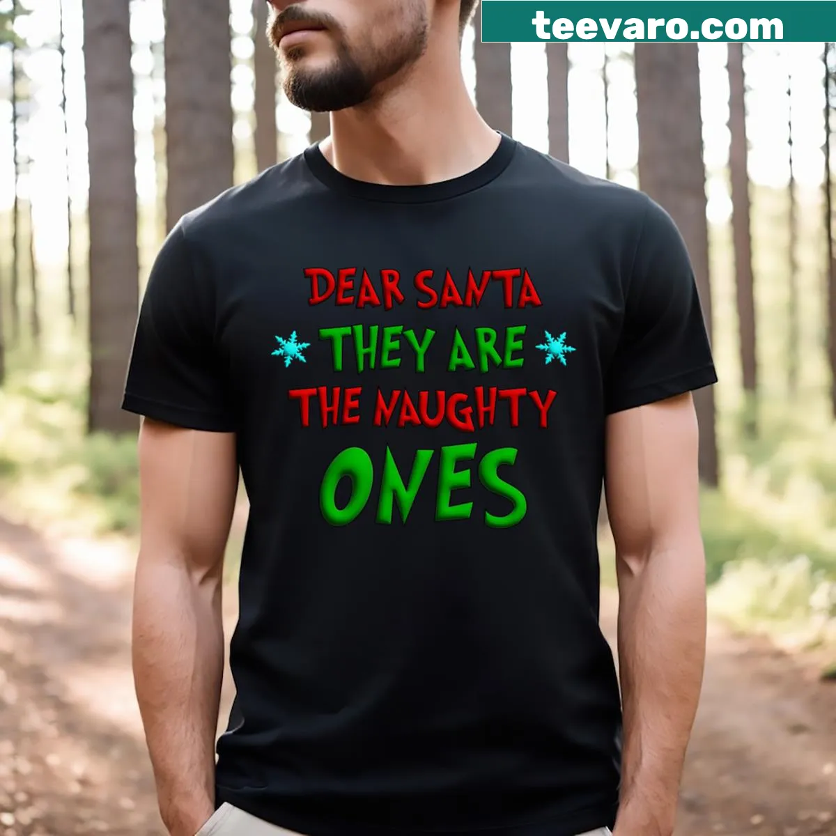 Humorous Christmas T-shirt directed at Santa with a playful message — on a men's t-shirt