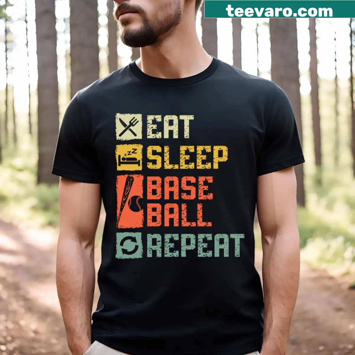 Retro baseball t-shirt with humorous text about baseball — on a men's t-shirt