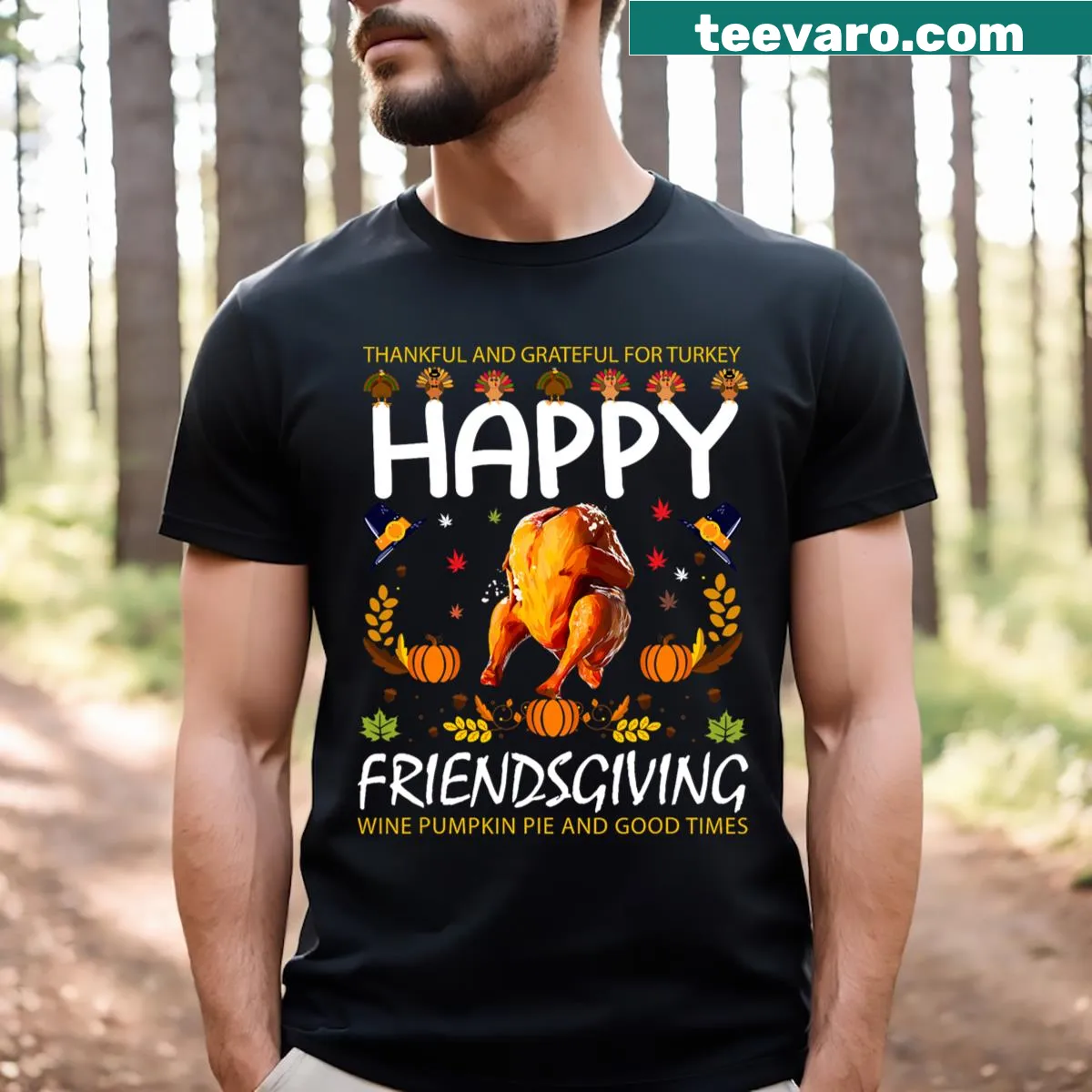 Funny Friendsgiving T-shirt celebrating friendship during Thanksgiving — on a men's t-shirt
