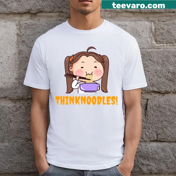 Cute t-shirt featuring a girl eating noodles in a playful design