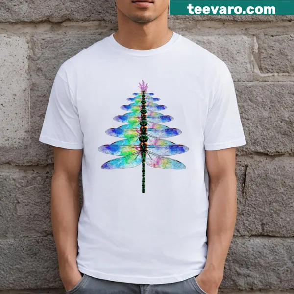 Cartoon dragonfly on a Christmas tree T-shirt