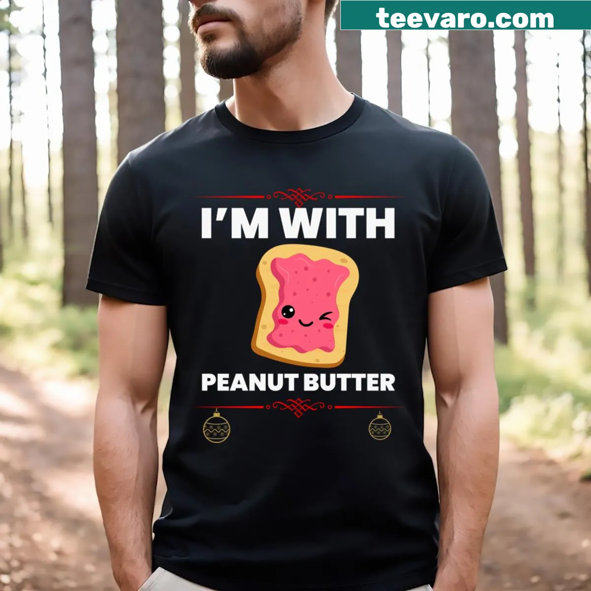 Matching peanut butter and jelly couple T-shirts with fun typography — on a men's t-shirt