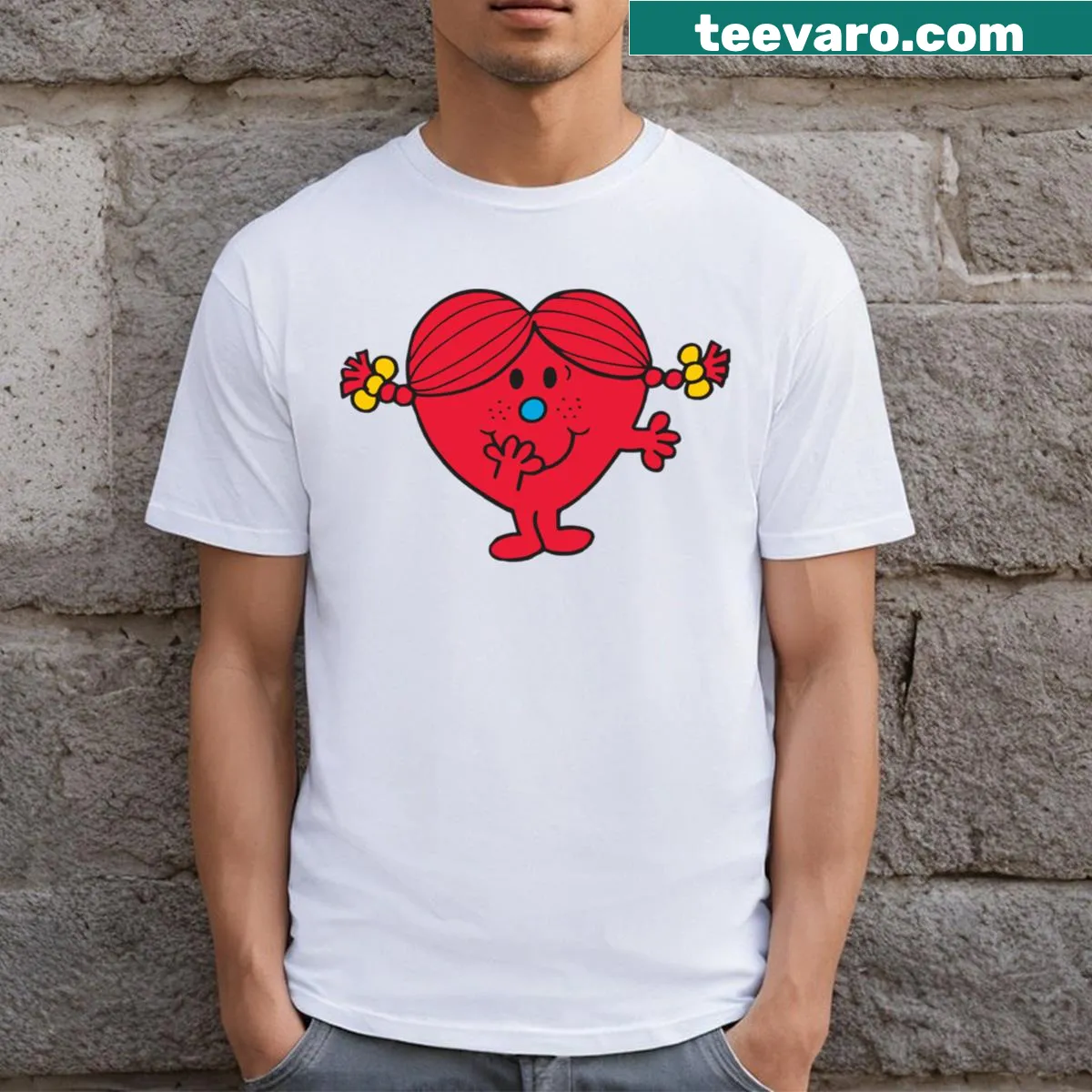 Cute T-shirt with Little Miss character illustration for Valentine's Day — on a men's t-shirt