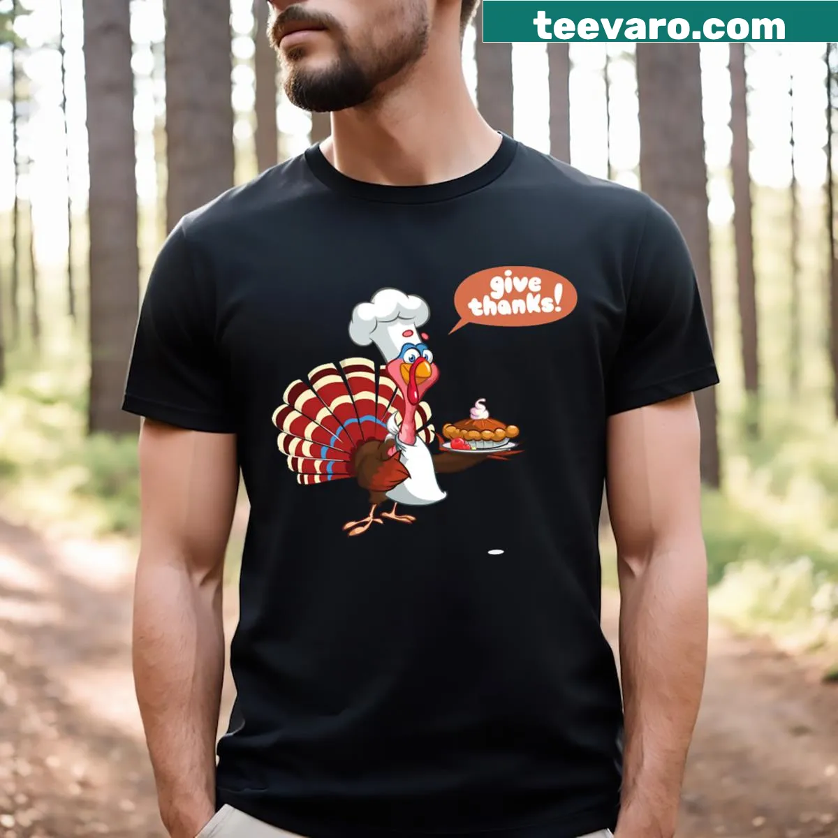 Thanksgiving t-shirt with 'Gobble Gobble' graphic — on a men's t-shirt