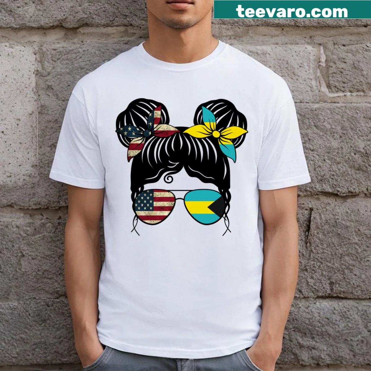 Half American Half Bahamian graphic on a kids t-shirt — on a men's t-shirt