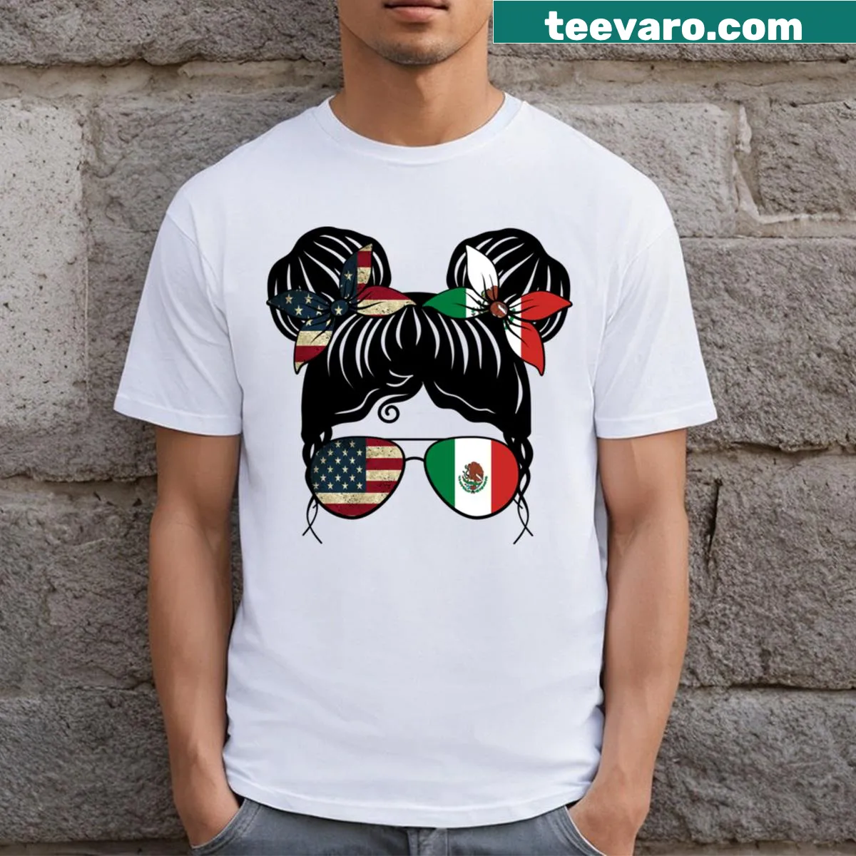 Kids t-shirt featuring USA and Mexico flag designs — on a men's t-shirt