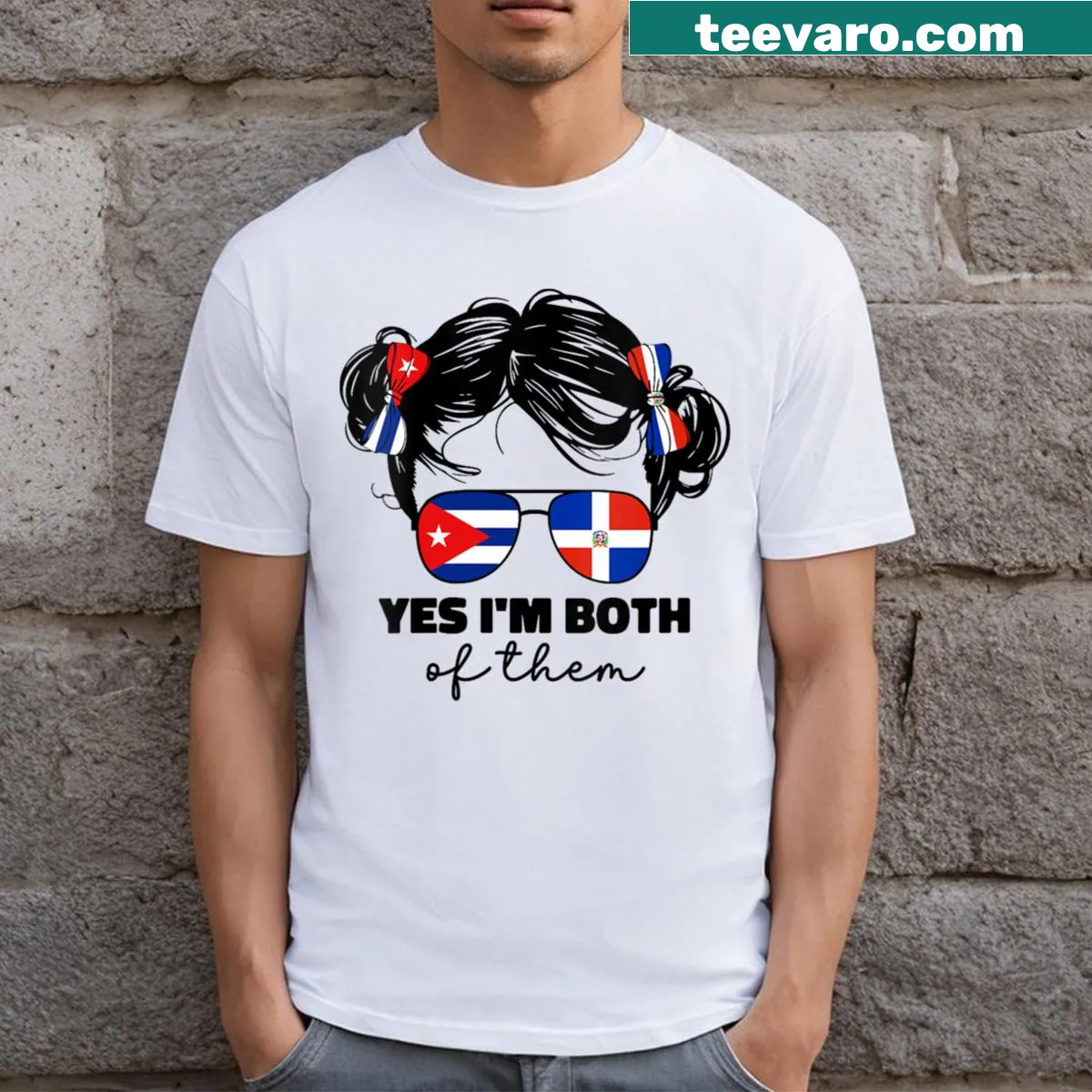 Illustration of Dominican Republic and Cuba flags for a proud girl. — on a men's t-shirt