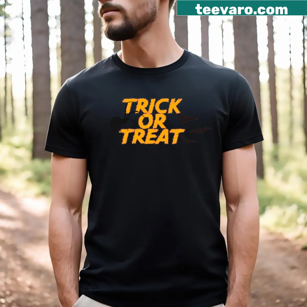 Cartoon T-shirt with spooky black bats and Halloween theme — on a men's t-shirt