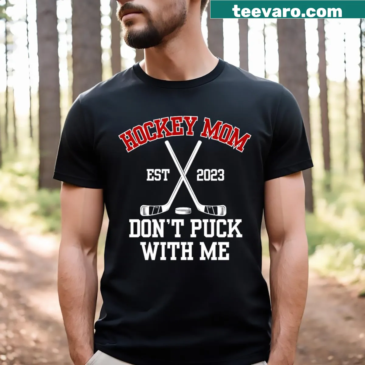 Hockey mom shirt with humorous message — on a men's t-shirt