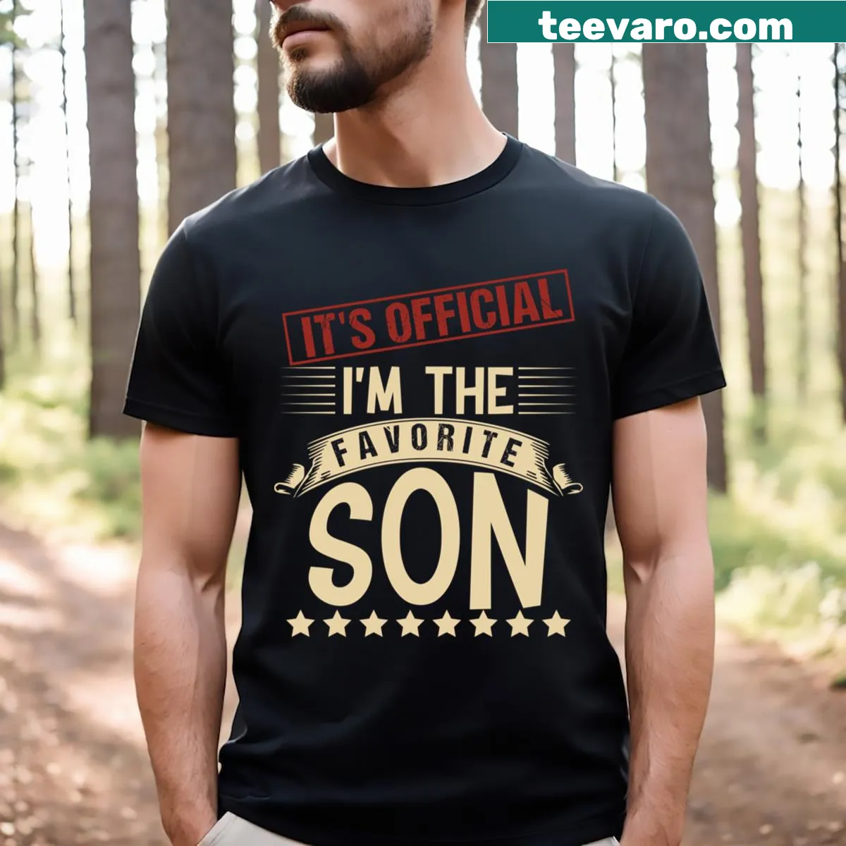 Funny T-shirt with the phrase 'It's Official I'm The Favorite Son' — on a men's t-shirt