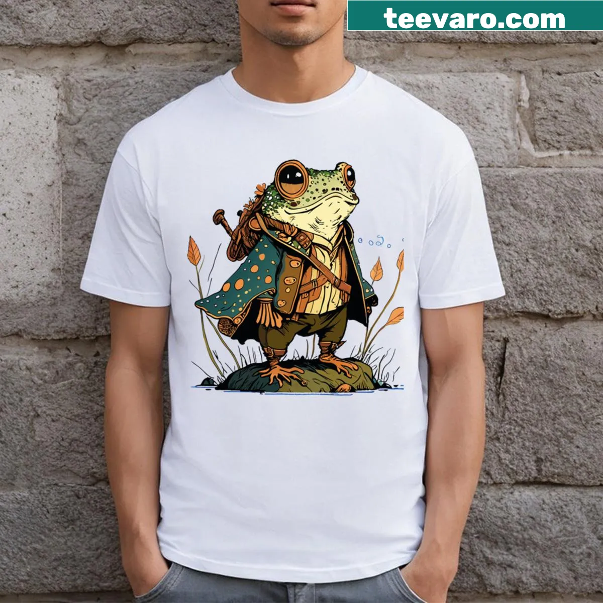 Inspirational t-shirt featuring a frog taking a leap of faith — on a men's t-shirt