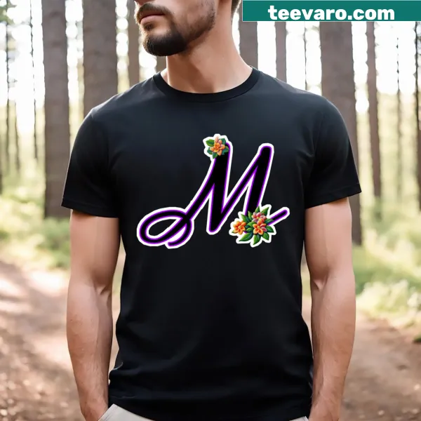 Floral representation of the letter M on a T-shirt