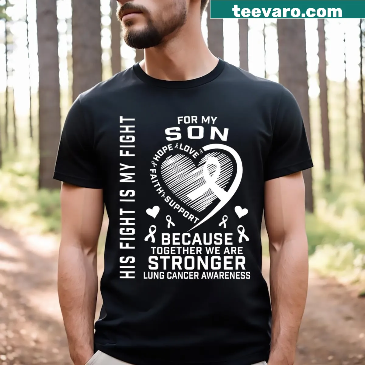 Lung Cancer Awareness T-shirt with a supportive graphic for families — on a men's t-shirt
