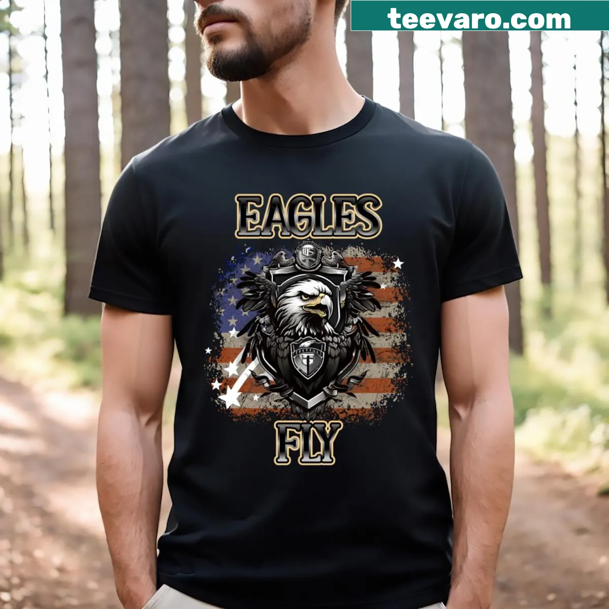 T-shirt depicting an eagle and American flag symbolizing freedom — on a men's t-shirt