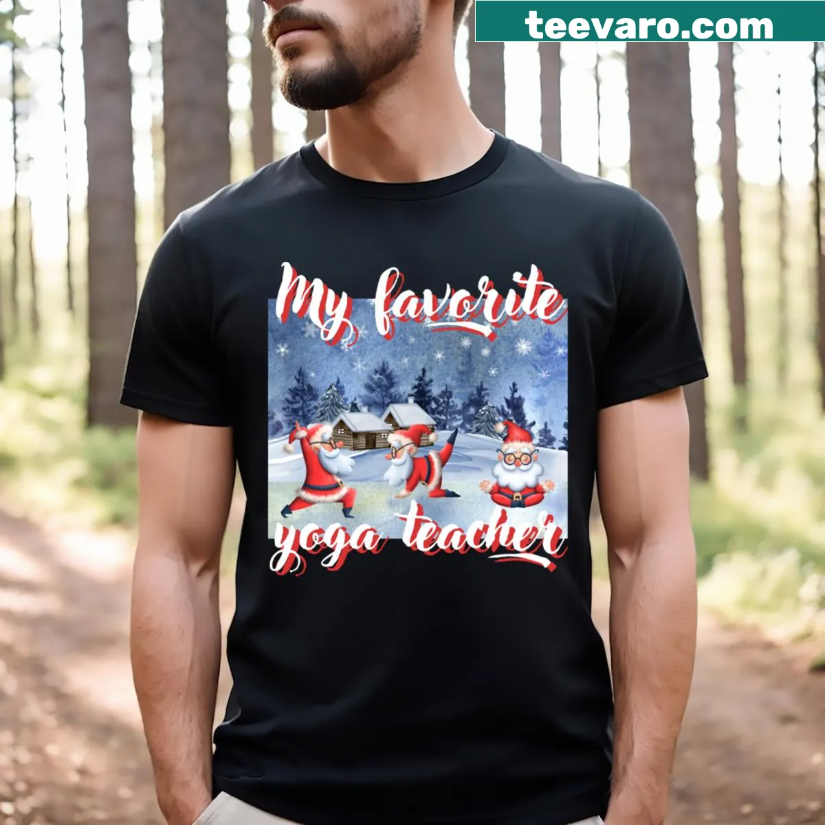 Funny Christmas t-shirt for yoga teachers — on a men's t-shirt