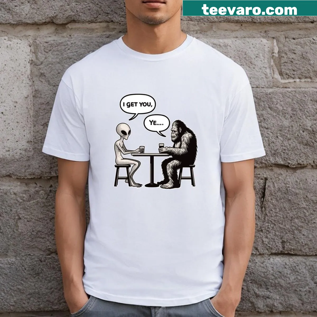 Funny T-shirt featuring a humorous UFO and alien graphic — on a men's t-shirt